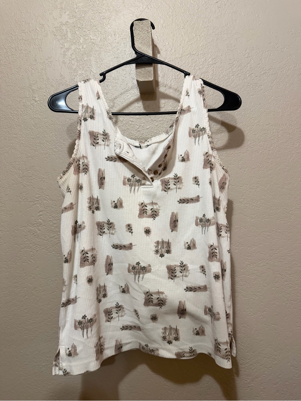 Women's Cream Floral Ribbed Tank Top